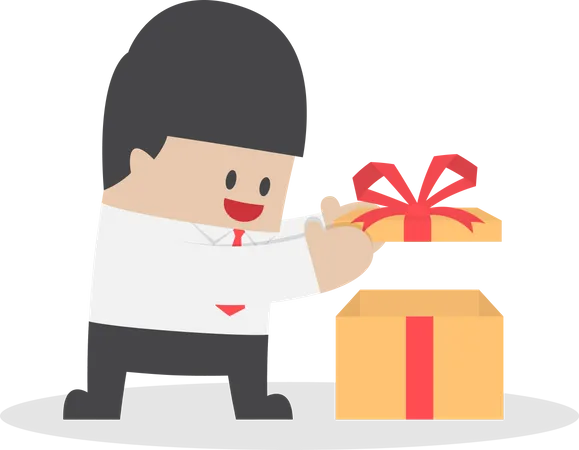 Businessman Opened The Gift Box VECTOR EPS 10 Illustration