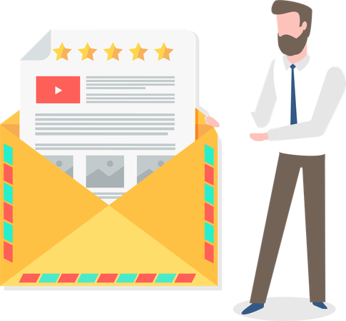 Businessman opening an envelope with letter  Illustration