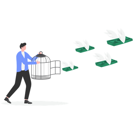 Businessman opening cage for financial freedom  Illustration