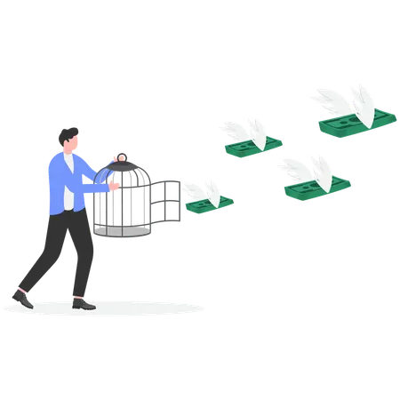 Businessman opening cage for financial freedom  Illustration
