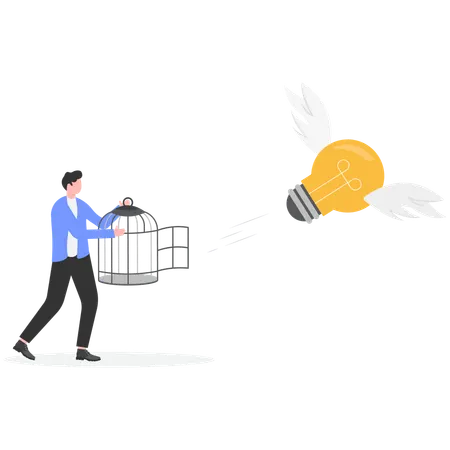 Businessman opening cage for idea freedom  Illustration