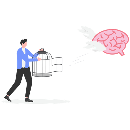 心の自由のために檻を開けるビジネスマン  イラスト
