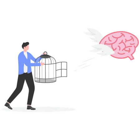 心の自由のために檻を開けるビジネスマン  イラスト