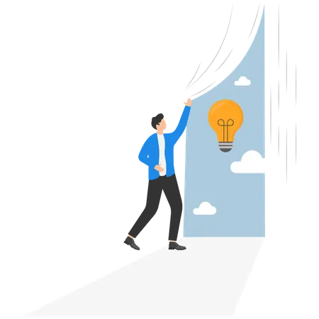 Businessman opening curtain trying to getting some new idea  Illustration