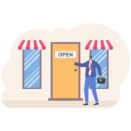 Businessman opening new office  Illustration