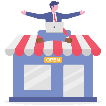 Businessman opening new shop  Illustration