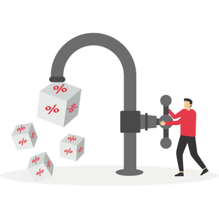 Businessman opening water tap and cube block with percentage symbol  Illustration