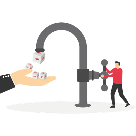 Businessman opening water tap and cube block with percentage symbol  Illustration