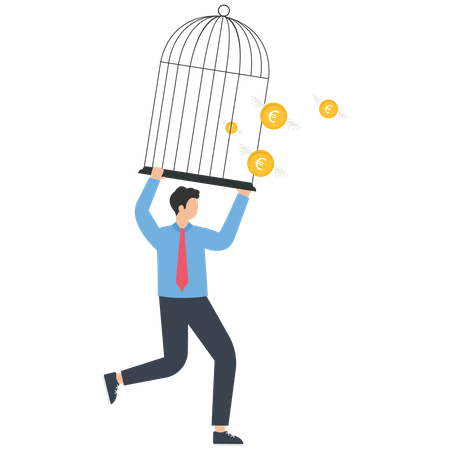 Businessman opens cage to release the flying ideas  Illustration