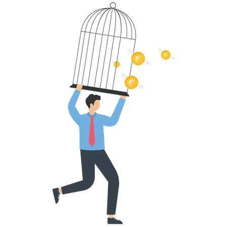 Businessman opens cage to release the flying ideas  Illustration