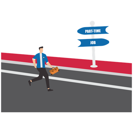 Businessman or employee running towards part time job direction board  Illustration