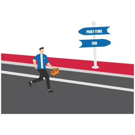 Businessman or employee running towards part time job direction board  Illustration