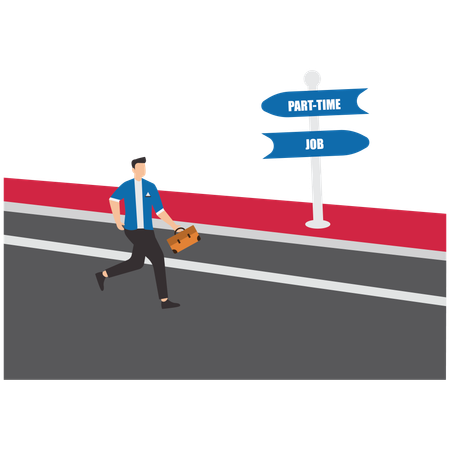 Businessman or employee running towards part time job direction board  Illustration