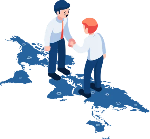 Businessman or Politician Shaking Hands Over World Map  Illustration