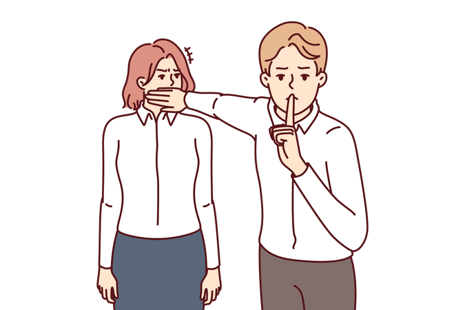 Businessman orders employee to keep her mouth shut  일러스트레이션