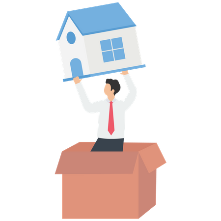 Businessman out of the box to give a house  Illustration