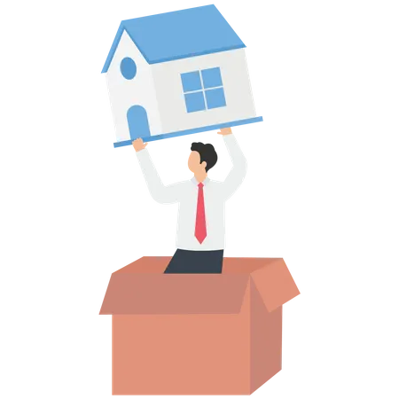 Businessman out of the box to give a house  Illustration