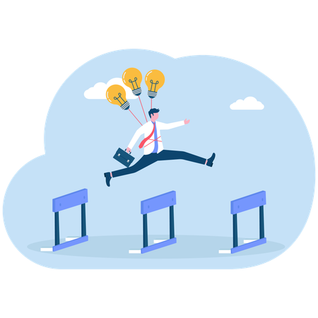 Businessman overcoming business hurdles  Illustration