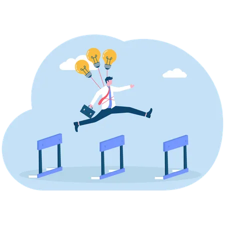 Businessman overcoming business hurdles  Illustration