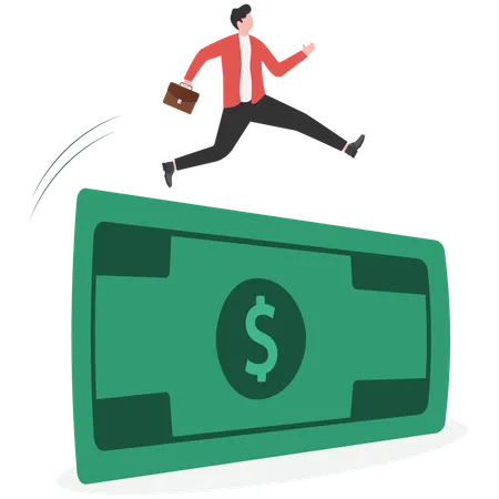 Businessman overcoming financial barrier  Illustration