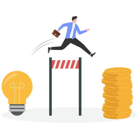 Businessman overcoming financial hurdles  Illustration