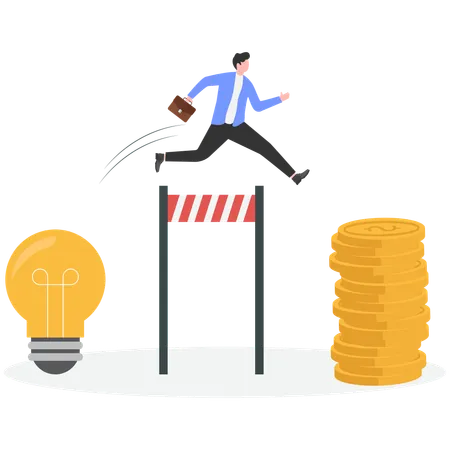 Businessman overcoming financial hurdles  Illustration