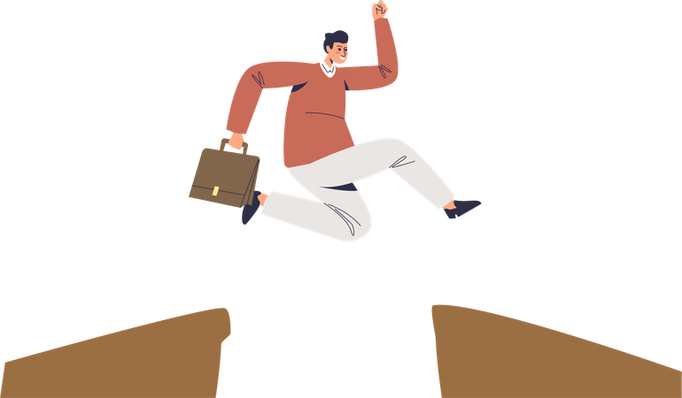 Businessman overcoming obstacles. Challenge and solutions for reaching success in business concept Illustration