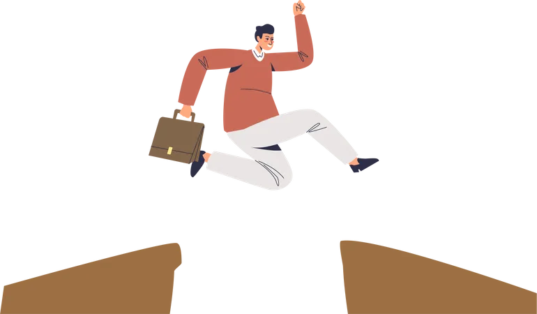 Businessman overcoming obstacles. Challenge and solutions for reaching success in business concept Illustration