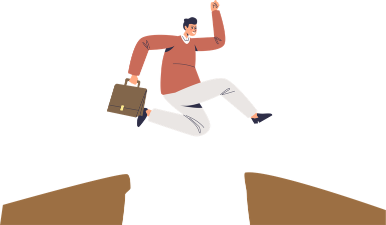 Businessman overcoming obstacles. Challenge and solutions for reaching success in business concept  Illustration