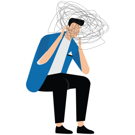 Businessman overthinking with mess head  Illustration