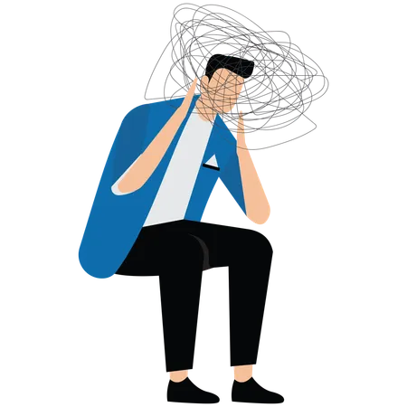 Businessman overthinking with mess head  Illustration