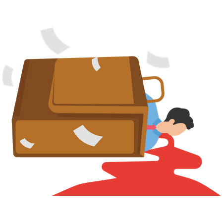 Businessman overwhelmed by a huge briefcase  Illustration