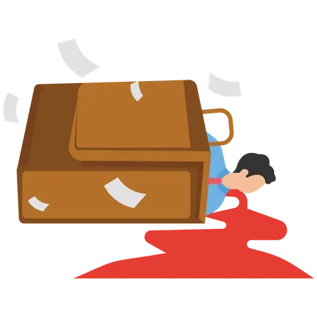 Businessman overwhelmed by a huge briefcase  Illustration