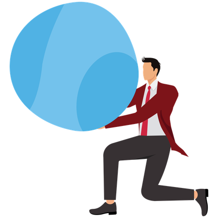 Businessman overwhelmed by grey rock symbolizes struggles  Illustration