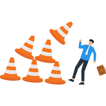 Businessman Overwhelmed by Obstacles  Illustration