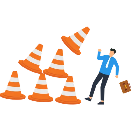 Businessman Overwhelmed by Obstacles  Illustration