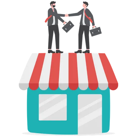 B 2 B Business To Business Sale Agreement Enterprise Commerce Contractor Or Supplier Trade Between Company Concept Businessman Owner Handshake On Enterprise Shop For B 2 B Agreement Illustration