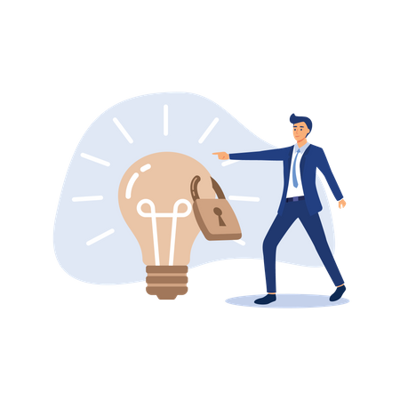 Businessman owner standing with idea locked  Illustration
