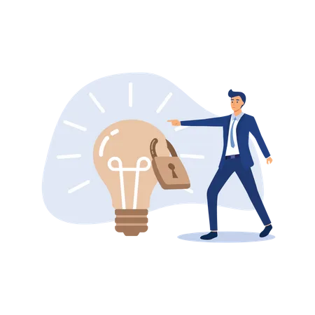 Businessman owner standing with idea locked  Illustration