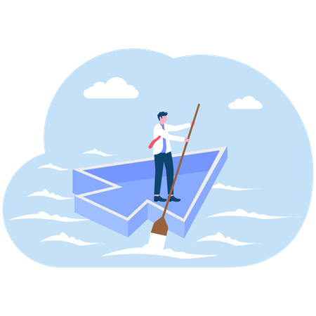 Businessman paddling arrows in water  Illustration