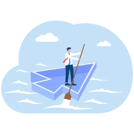 Businessman paddling arrows in water  Illustration