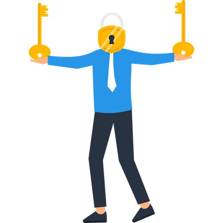 Businessman Padlock Head Holding Keys Solution Success  Illustration