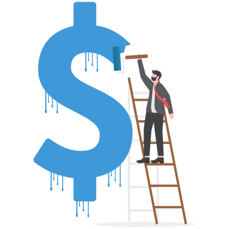 Business Man Paint Dollar Sign On Wall Economy And Finance Success Commerce Money Profit Vector Illustration Illustration
