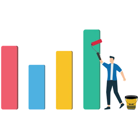 Businessman Painting Business Growth Bar Graph  Illustration