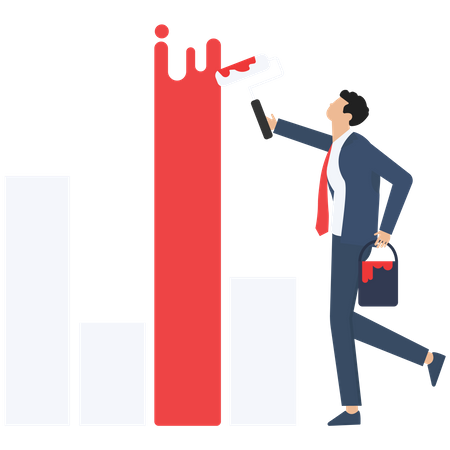 Businessman painting chart - Business planning, strategy of growth and profit concept vector.  Illustration