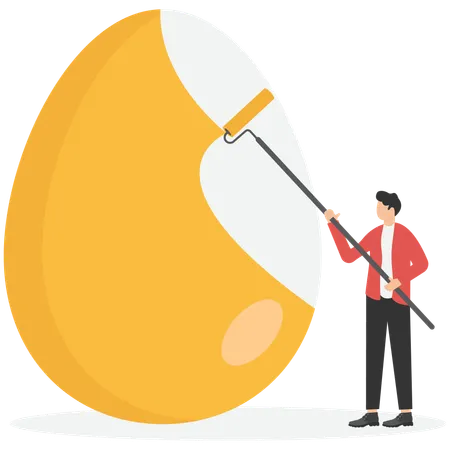 Businessman painting golden color on egg  Illustration