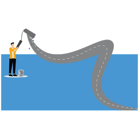Businessman painting path to light of success  Illustration
