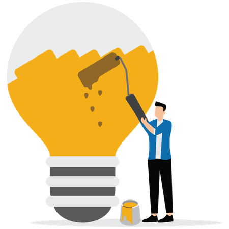 Businessman painting picture of bulb on wall with idea paint  Illustration