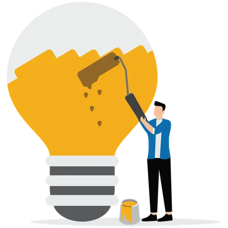 Businessman painting picture of bulb on wall with idea paint  Illustration