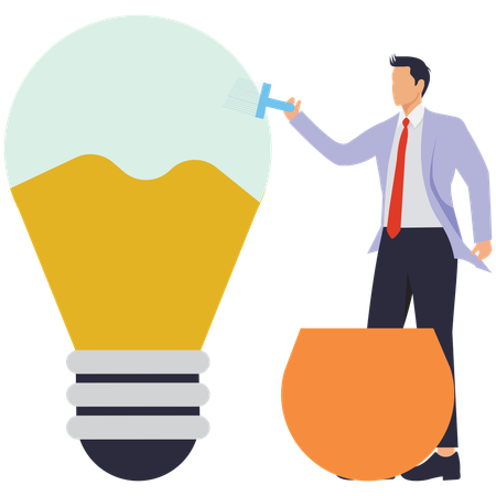 Businessman painting picture of bulb on wall with idea paint  Illustration